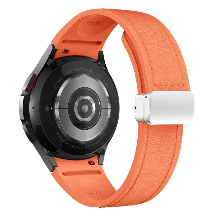 For Samsung Galaxy Watch 6 Magnetic Silver Buckle Leather Silicone Watch Band(Orange)