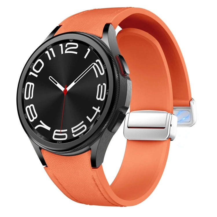 For Samsung Galaxy Watch 6 Magnetic Silver Buckle Leather Silicone Watch Band(Orange)