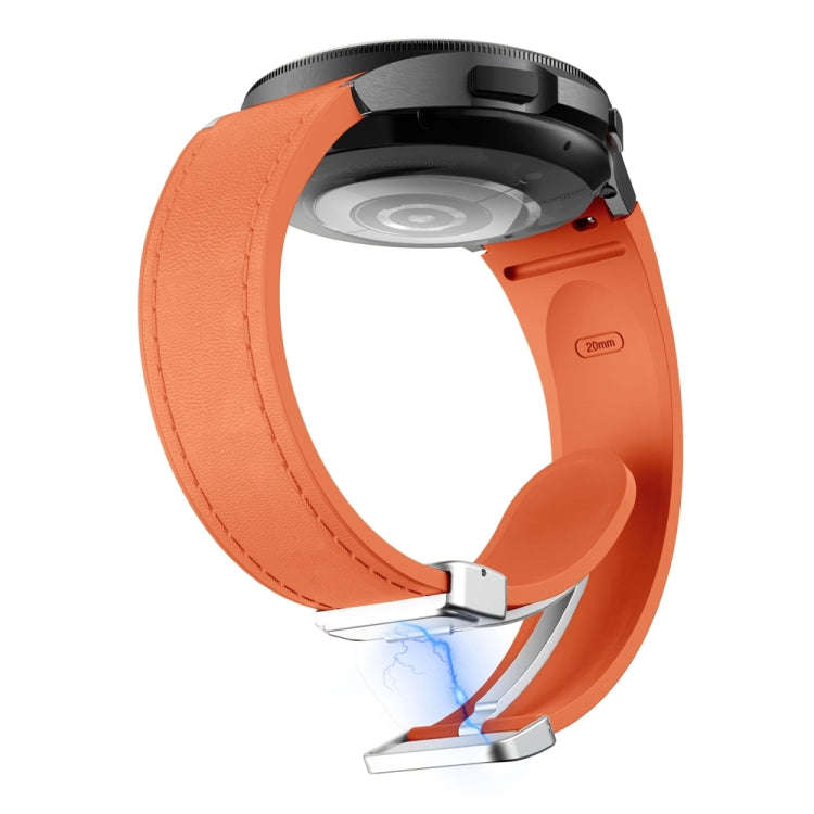 For Samsung Galaxy Watch 6 Magnetic Silver Buckle Leather Silicone Watch Band(Orange)
