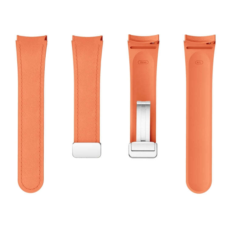 For Samsung Galaxy Watch 6 Magnetic Silver Buckle Leather Silicone Watch Band(Orange)