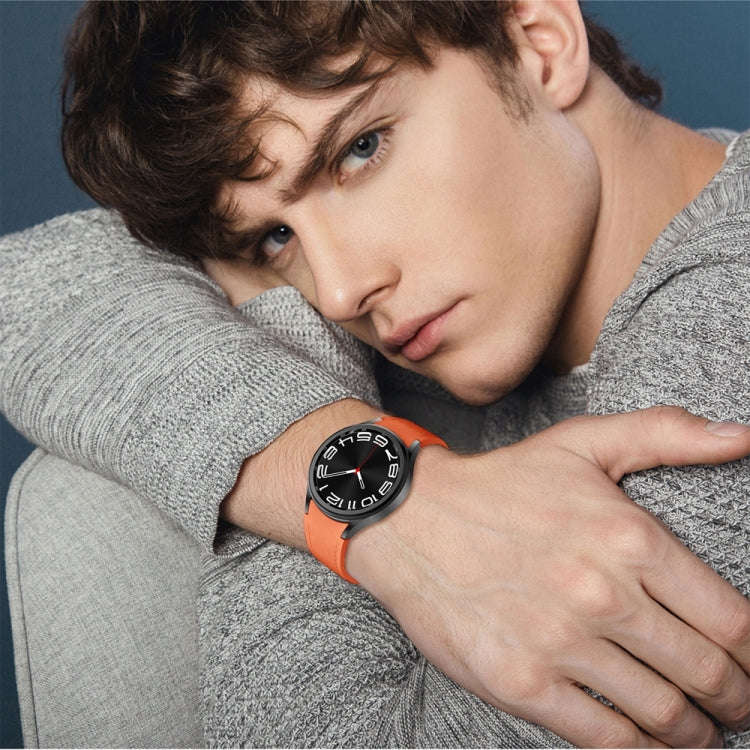 For Samsung Galaxy Watch 6 Magnetic Silver Buckle Leather Silicone Watch Band(Orange)