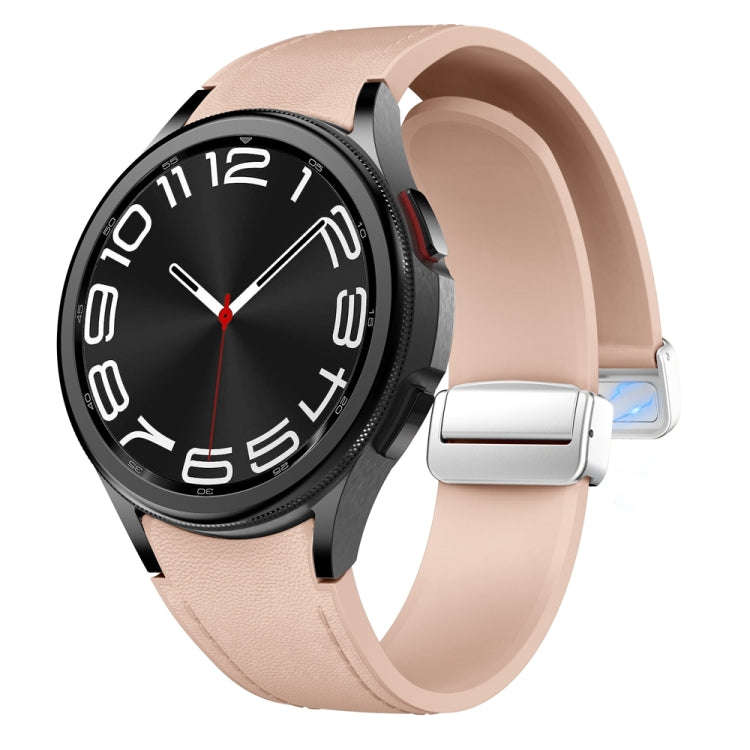 For Samsung Galaxy Watch 6 Magnetic Silver Buckle Leather Silicone Watch Band(Pink)