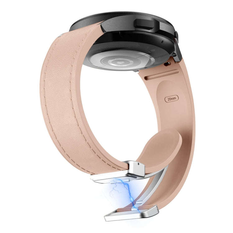 For Samsung Galaxy Watch 6 Magnetic Silver Buckle Leather Silicone Watch Band(Pink)