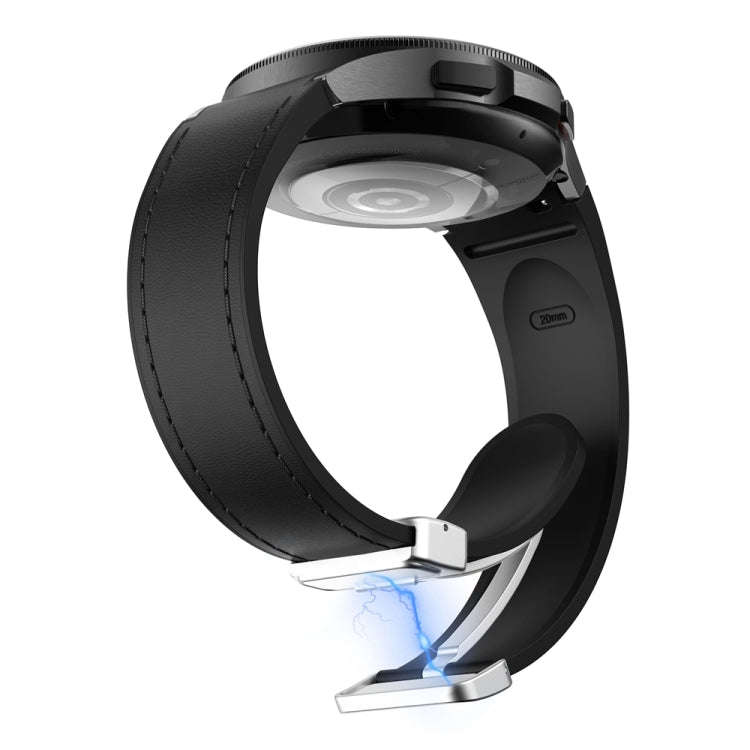 For Samsung Galaxy Watch 6 Magnetic Silver Buckle Leather Silicone Watch Band(Black)