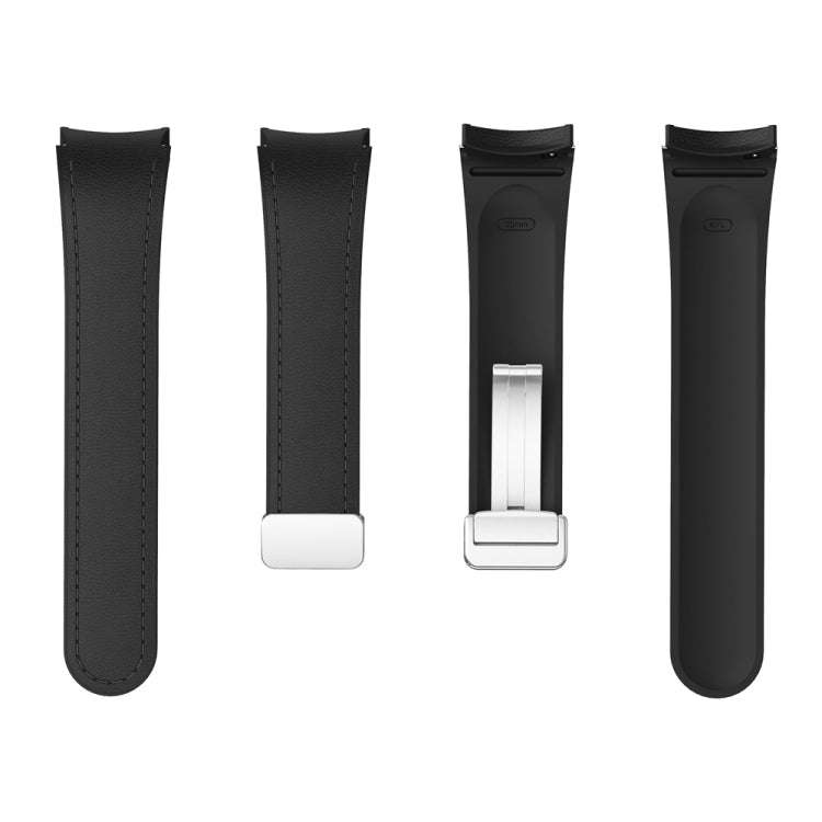 For Samsung Galaxy Watch 6 Magnetic Silver Buckle Leather Silicone Watch Band(Black)