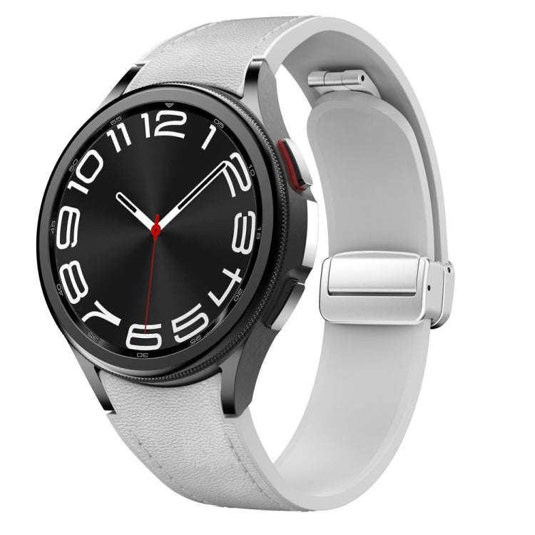 For Samsung Galaxy Watch 6 Magnetic Silver Buckle Leather Silicone Watch Band(Light Grey)