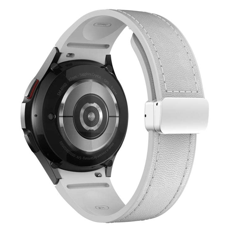 For Samsung Galaxy Watch 6 Magnetic Silver Buckle Leather Silicone Watch Band(Light Grey)