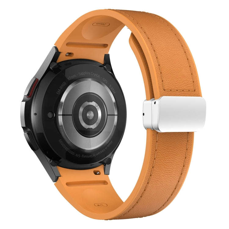 For Samsung Galaxy Watch 6 Magnetic Silver Buckle Leather Silicone Watch Band(Light Brown)