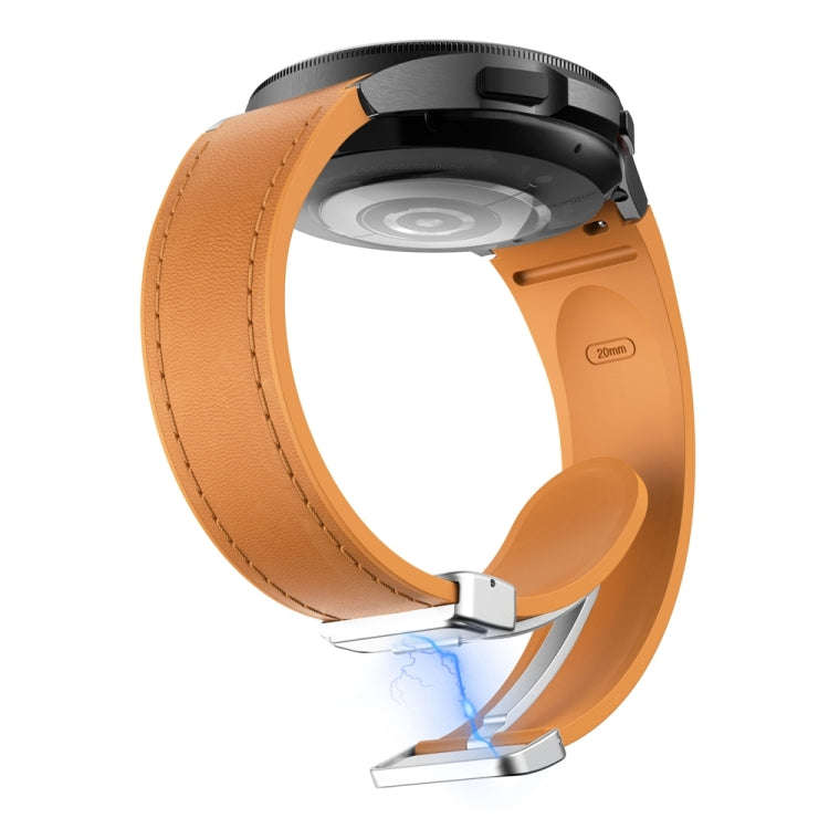 For Samsung Galaxy Watch 6 Magnetic Silver Buckle Leather Silicone Watch Band(Light Brown)