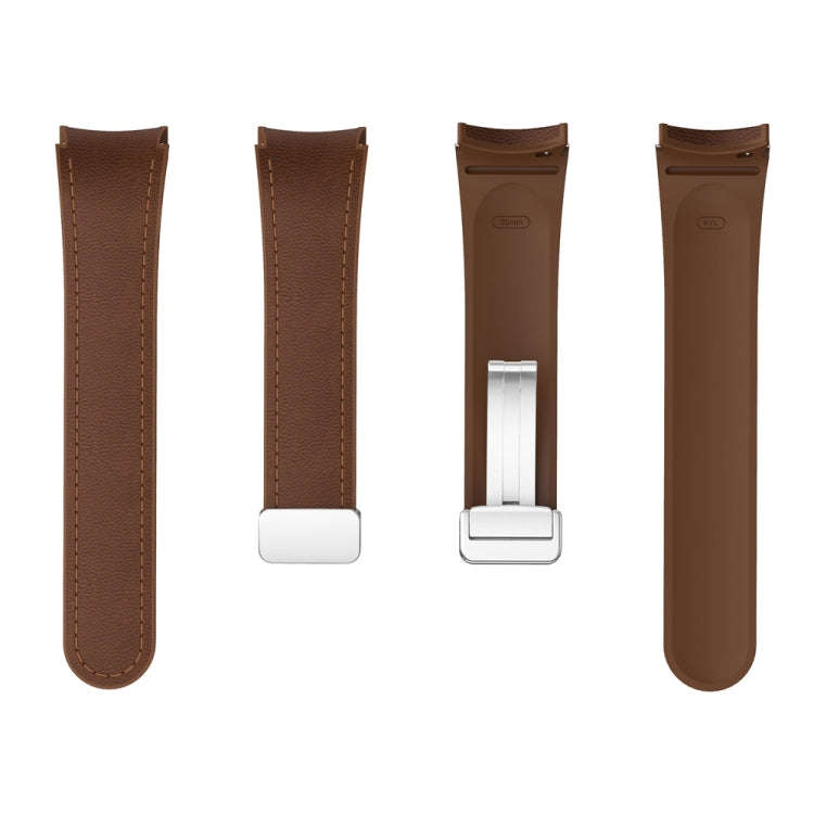 For Samsung Galaxy Watch 6 Magnetic Silver Buckle Leather Silicone Watch Band(Dark Brown)