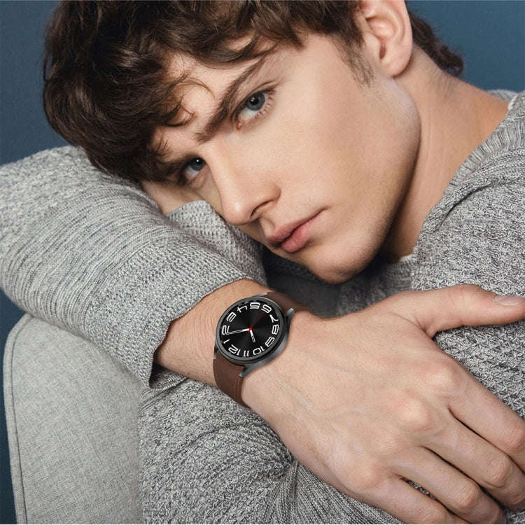 For Samsung Galaxy Watch 6 Magnetic Silver Buckle Leather Silicone Watch Band(Dark Brown)