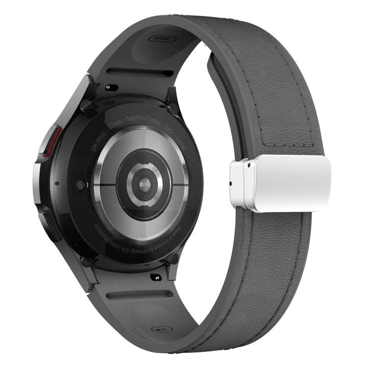 For Samsung Galaxy Watch 6 Magnetic Silver Buckle Leather Silicone Watch Band(Space Grey)