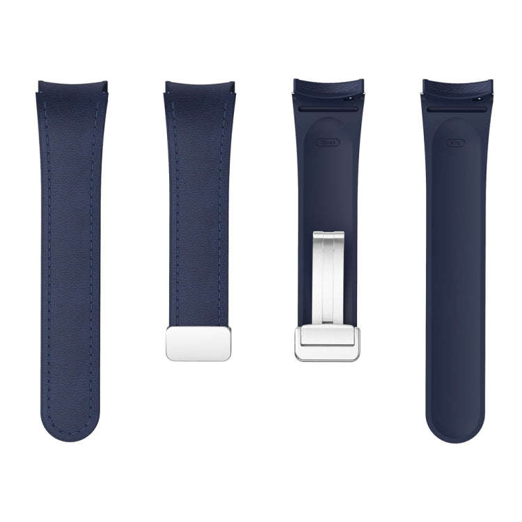 For Samsung Galaxy Watch 6 Magnetic Silver Buckle Leather Silicone Watch Band(Midnight Blue)