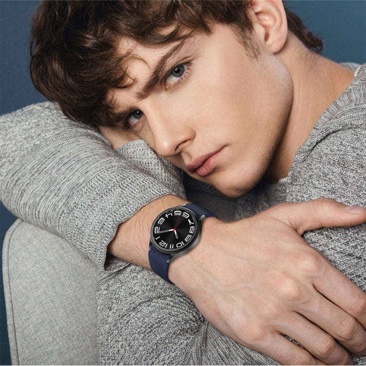 For Samsung Galaxy Watch 6 Magnetic Silver Buckle Leather Silicone Watch Band(Midnight Blue)