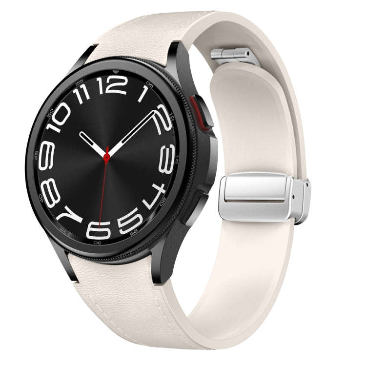 For Samsung Galaxy Watch 6 Magnetic Silver Buckle Leather Silicone Watch Band(Starlight)