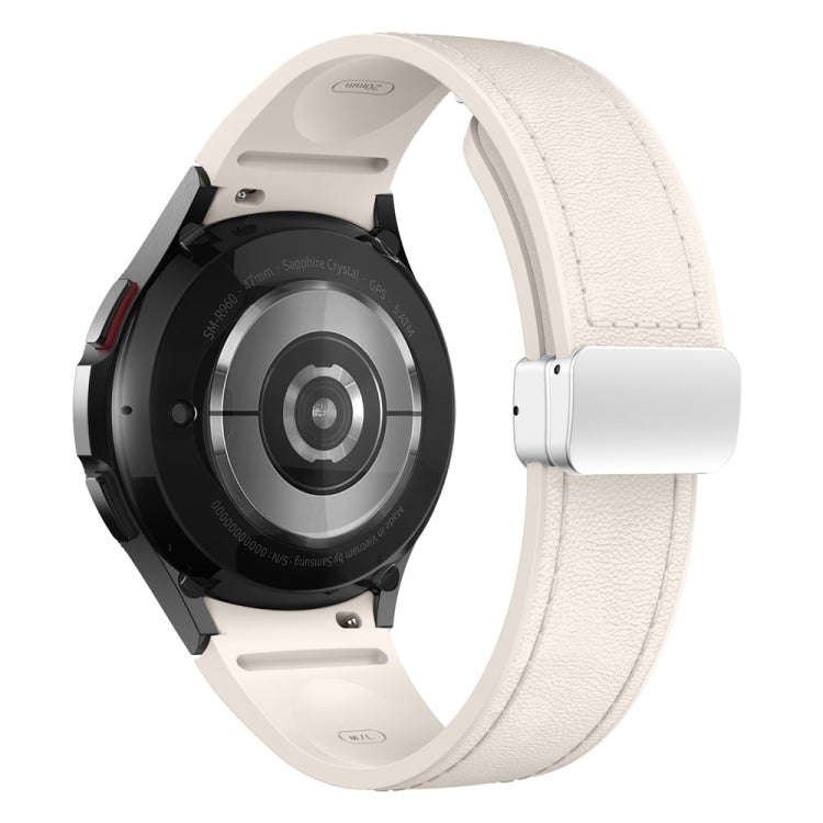 For Samsung Galaxy Watch 6 Magnetic Silver Buckle Leather Silicone Watch Band(Starlight)