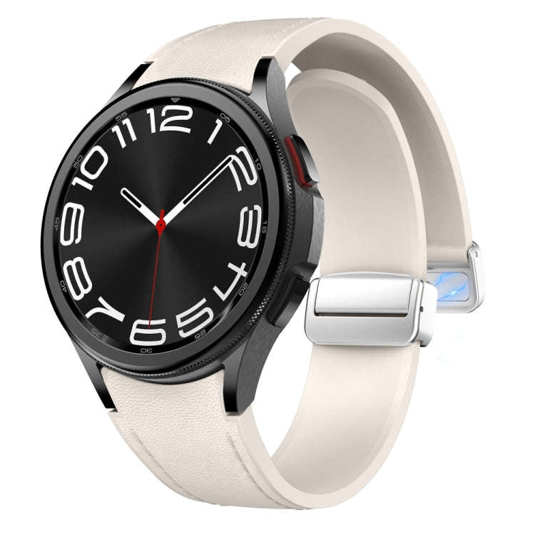 For Samsung Galaxy Watch 6 Magnetic Silver Buckle Leather Silicone Watch Band(Starlight)