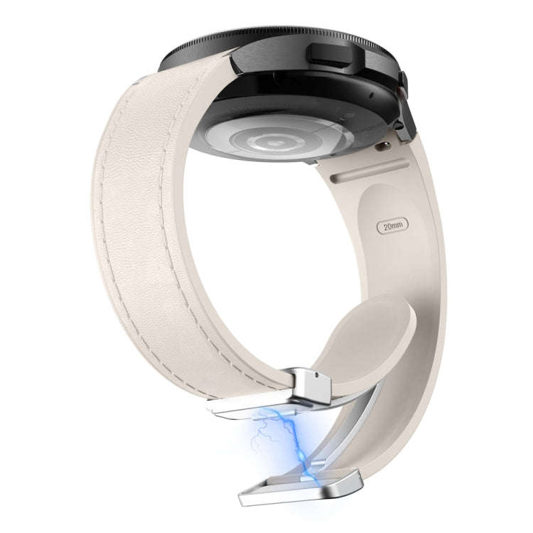 For Samsung Galaxy Watch 6 Magnetic Silver Buckle Leather Silicone Watch Band(Starlight)