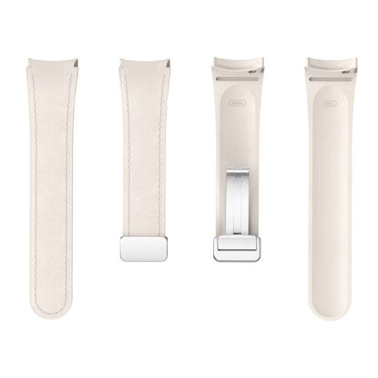 For Samsung Galaxy Watch 6 Magnetic Silver Buckle Leather Silicone Watch Band(Starlight)