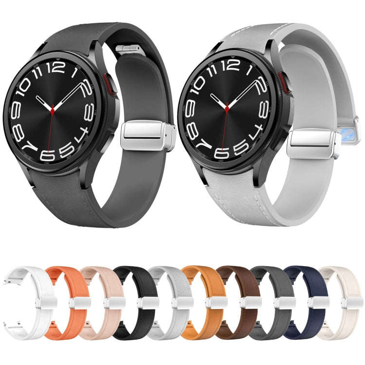 For Samsung Galaxy Watch 6 Magnetic Silver Buckle Leather Silicone Watch Band(Midnight Blue)
