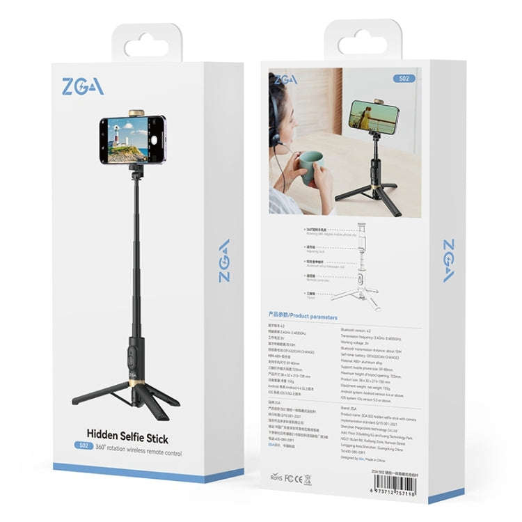 ZGA S02 Bluetooth Remote Control Hidden Tripod Selfie Stick(Black)