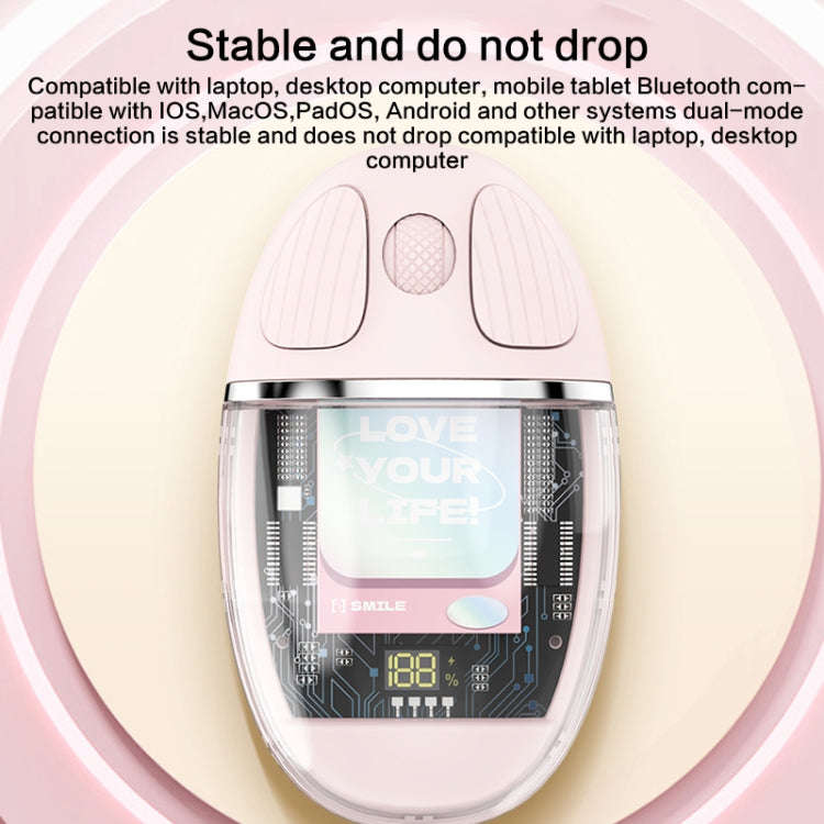 ZGA Colorful Transparent Dual Mode Wireless 2.4G + Bluetooth 5.0 Mouse(Pink)