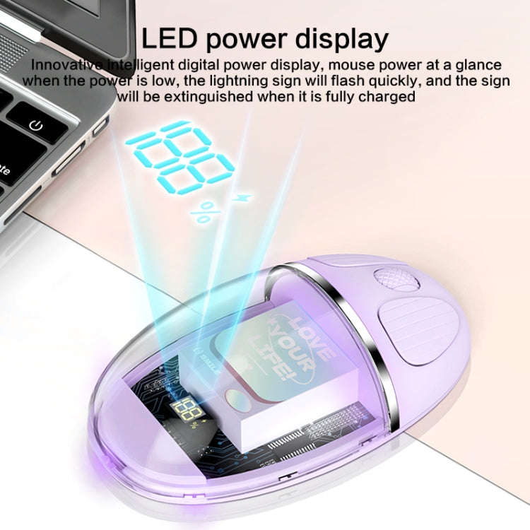 ZGA Colorful Transparent Dual Mode Wireless 2.4G + Bluetooth 5.0 Mouse(Purple)