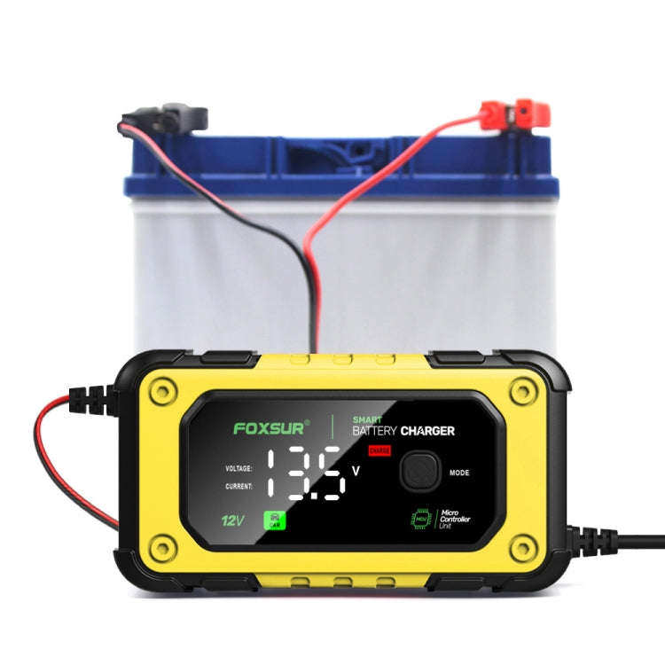 FOXSUR 7A 12V Car / Motorcycle Smart Battery Charger, Plug Type:EU Plug(Yellow)