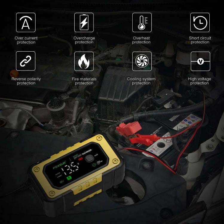 FOXSUR 7A 12V Car / Motorcycle Smart Battery Charger, Plug Type:US Plug(Yellow)