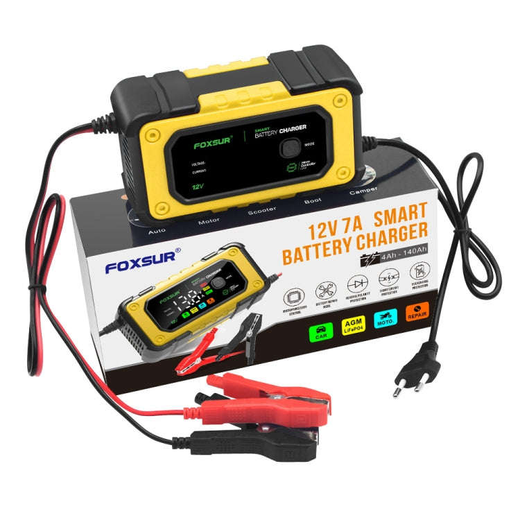 FOXSUR 7A 12V Car / Motorcycle Smart Battery Charger, Plug Type:US Plug(Yellow)