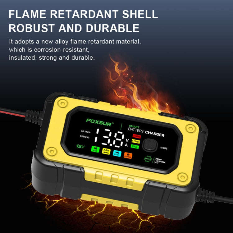 FOXSUR 7A 12V Car / Motorcycle Smart Battery Charger, Plug Type:US Plug(Yellow)