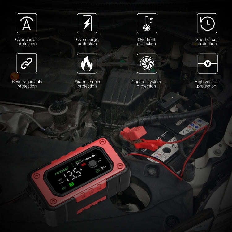 FOXSUR 7A 12V Car / Motorcycle Smart Battery Charger, Plug Type:UK Plug(Red)