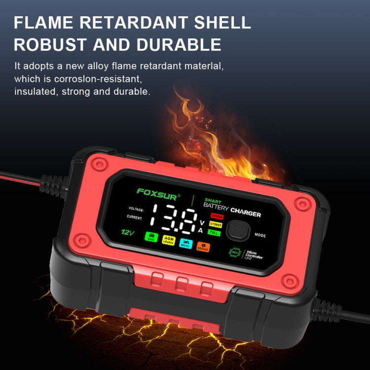 FOXSUR 7A 12V Car / Motorcycle Smart Battery Charger, Plug Type:UK Plug(Red)