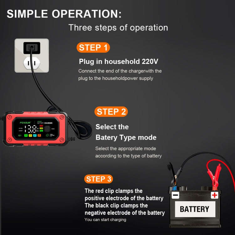 FOXSUR 7A 12V Car / Motorcycle Smart Battery Charger, Plug Type:UK Plug(Red)