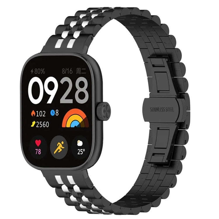 For Xiaomi Mi Band 8 Pro / Smart Band 9 Pro Five-bead Butterfly Buckle Metal Watch Band(Black Sil...