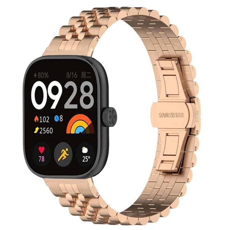 For Xiaomi Mi Band 8 Pro / Smart Band 9 Pro Five-bead Butterfly Buckle Metal Watch Band(Rose Gold)