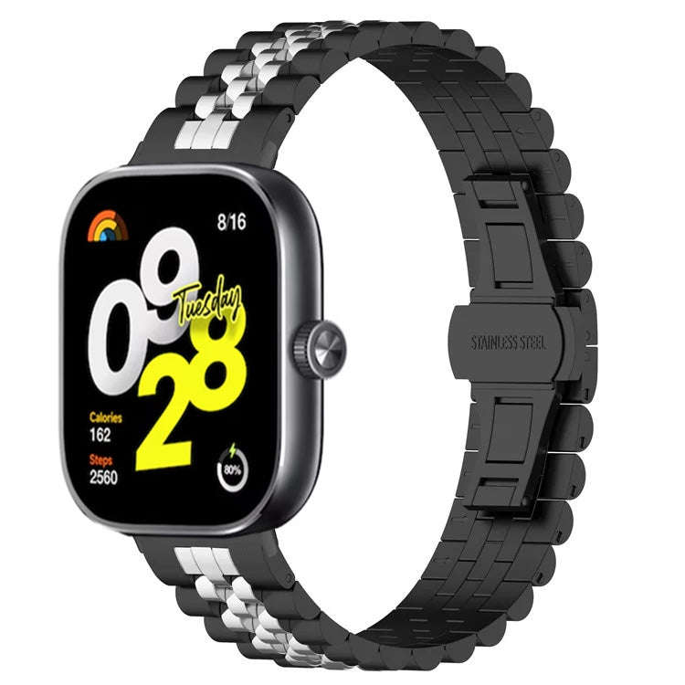 For  Xiaomi Redmi Watch 4 Five-bead Butterfly Buckle Metal Watch Band(Black Silver A)