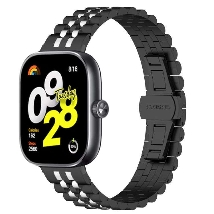 For  Xiaomi Redmi Watch 4 Five-bead Butterfly Buckle Metal Watch Band(Black Silver B)