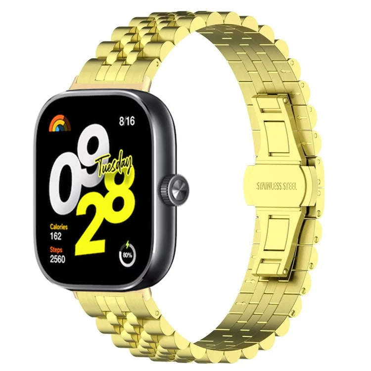 For  Xiaomi Redmi Watch 4 Five-bead Butterfly Buckle Metal Watch Band(Gold)