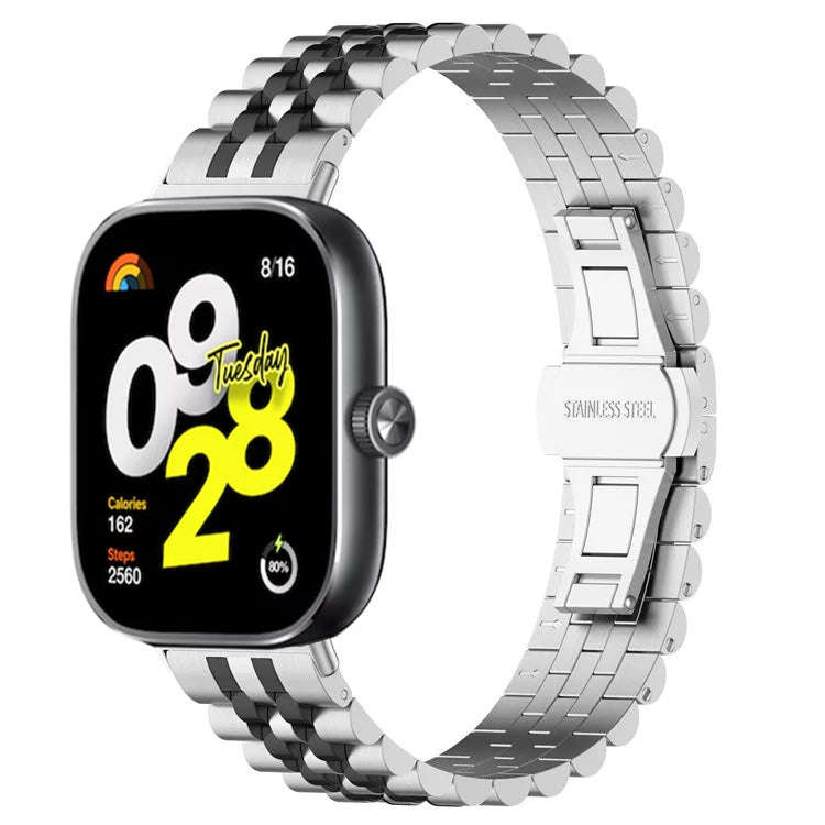 For  Xiaomi Redmi Watch 4 Five-bead Butterfly Buckle Metal Watch Band(Silver Black B)