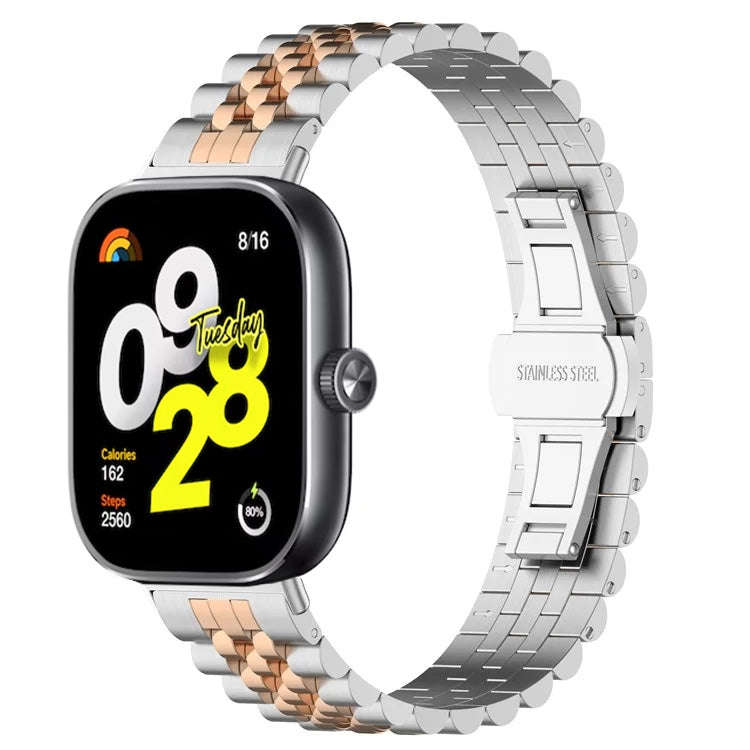 For  Xiaomi Redmi Watch 4 Five-bead Butterfly Buckle Metal Watch Band(Silver Rose Gold A)