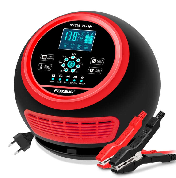 FOXSUR 20A 12V 24V Car / Motorcycle Smart Battery Charger, Plug Type:EU Plug(Red)