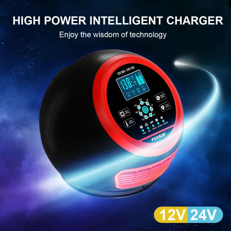 FOXSUR 20A 12V 24V Car / Motorcycle Smart Battery Charger, Plug Type:EU Plug(Red)