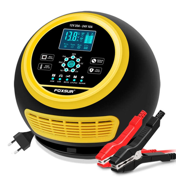 FOXSUR 20A 12V 24V Car / Motorcycle Smart Battery Charger, Plug Type:UK Plug(Yellow)