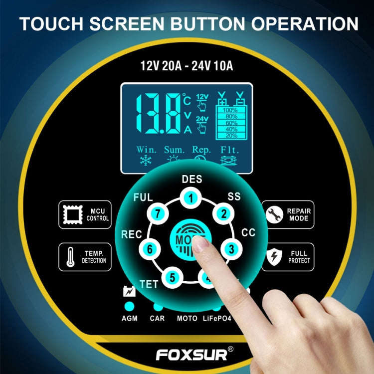 FOXSUR 20A 12V 24V Car / Motorcycle Smart Battery Charger, Plug Type:UK Plug(Yellow)
