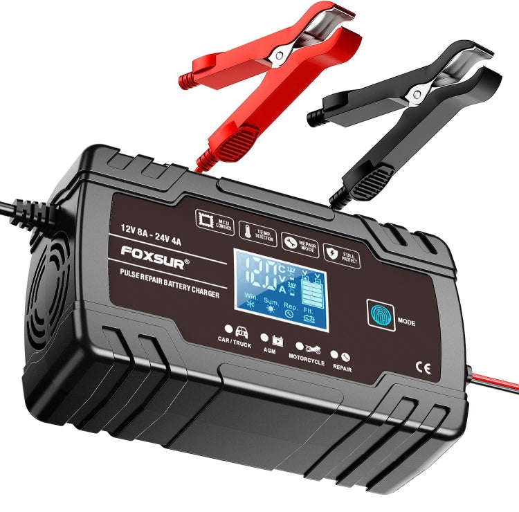 FOXSUR 8A 12V 24V Car / Motorcycle Smart Battery Charger, Plug Type:UK Plug(Black)