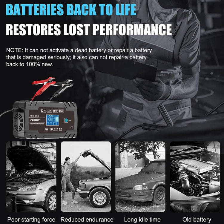 FOXSUR 8A 12V 24V Car / Motorcycle Smart Battery Charger, Plug Type:UK Plug(Black)