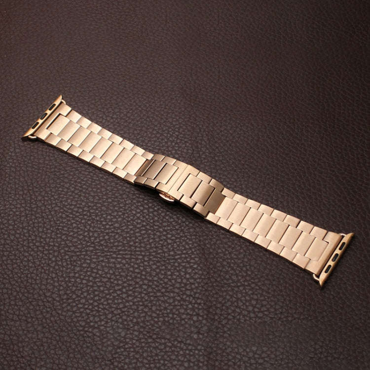 For Apple Watch SE 44mm Three-bead Butterfly Buckle Metal Watch Band(Rose Gold)
