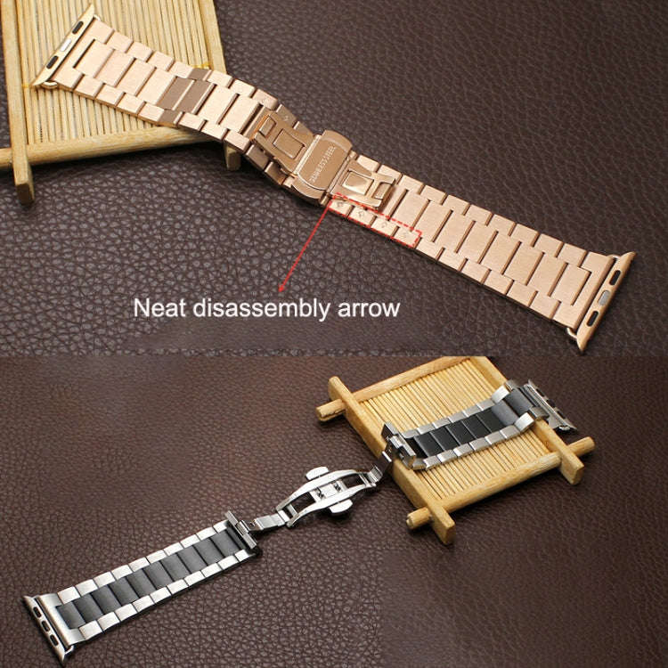 For Apple Watch Ultra 2 49mm Three-bead Butterfly Buckle Metal Watch Band(Black)