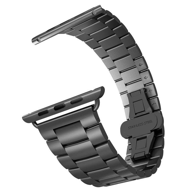 For Apple Watch Ultra 2 49mm Three-bead Butterfly Buckle Metal Watch Band(Black)
